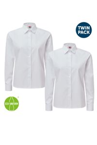 Girls Long Sleeve Blouse with Standard Collar (Twin Pack) - White